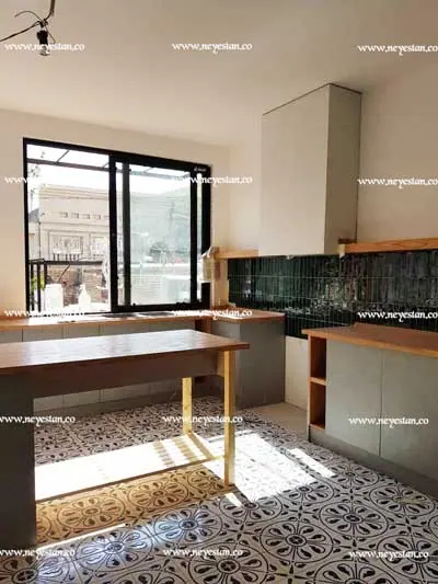 کاشی سبز یشمی بین کابینت سبک مترویی