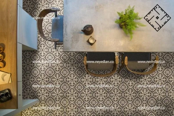 کاشی سنتی با رنگ طوسی و طرح اشپانیایی مراکشی