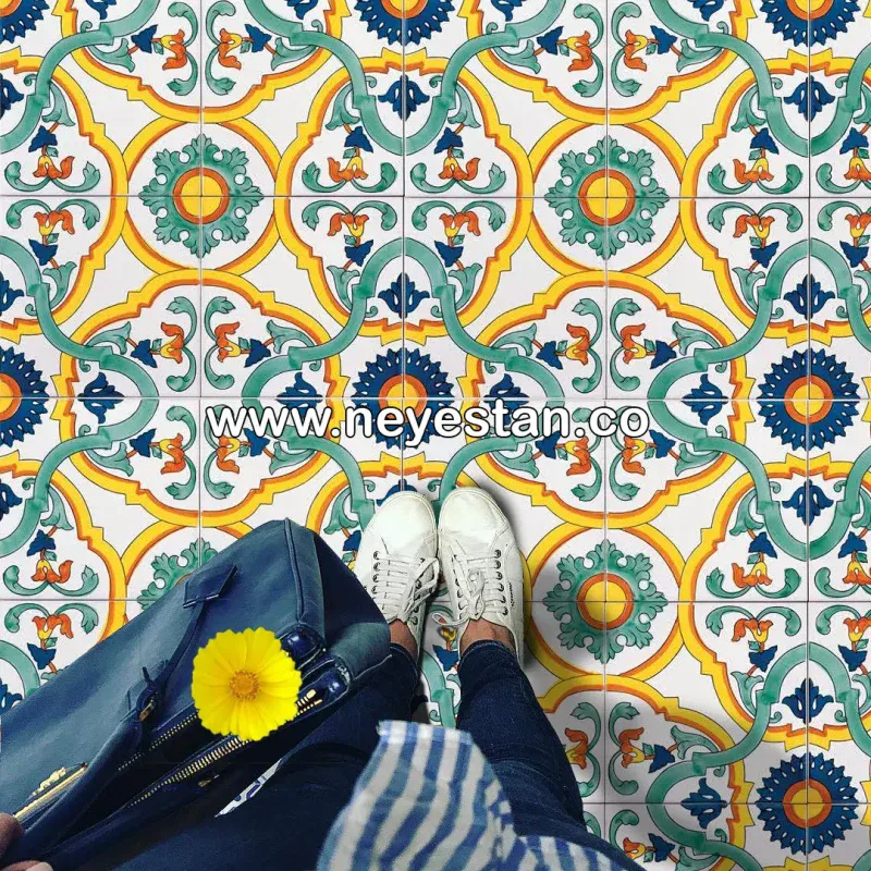 کاشی اروپایی نیستان کد em63 رنگ شده با دست به روش هفت رنگی