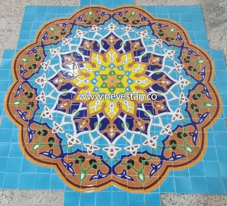 کاشی کف حوض اسلیمی طرح ترنج