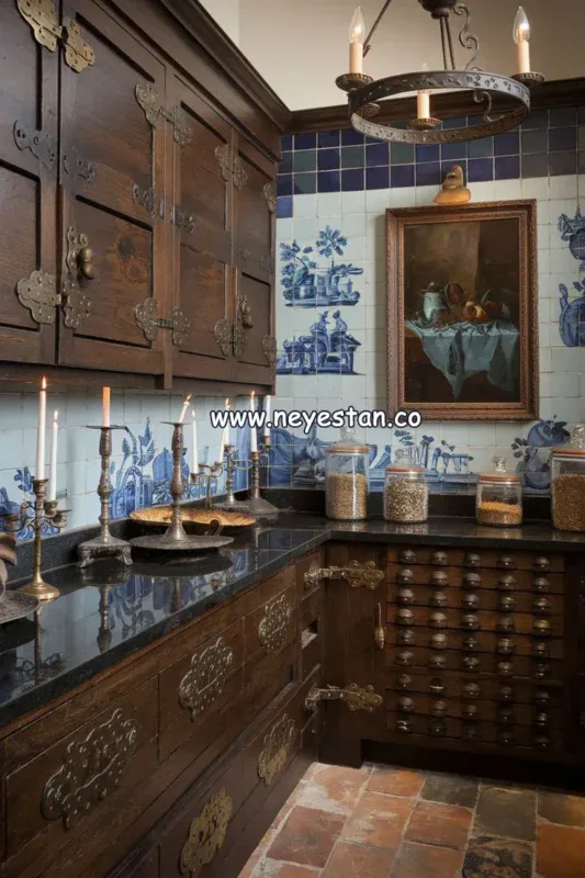 تابلو کاشی قلم آبی با طرح کلاسیک اروپایی